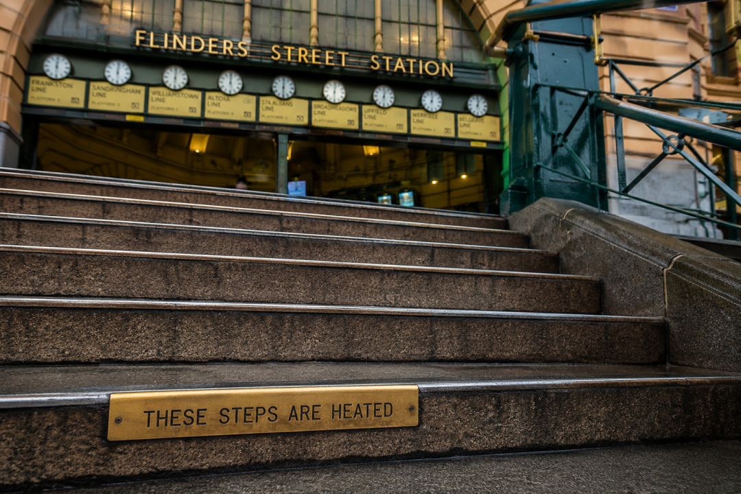 Heated steps at Flinders Street