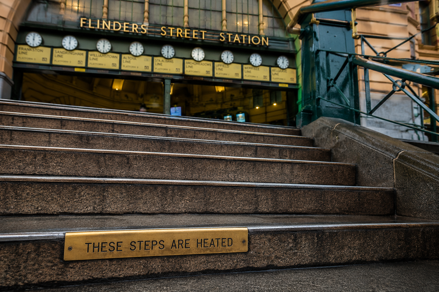 Heated steps at Flinders Street